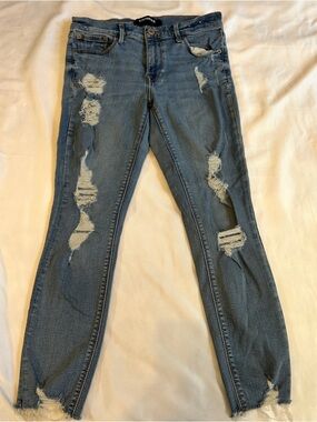 Express Distressed Light Blue Skinny Jeans